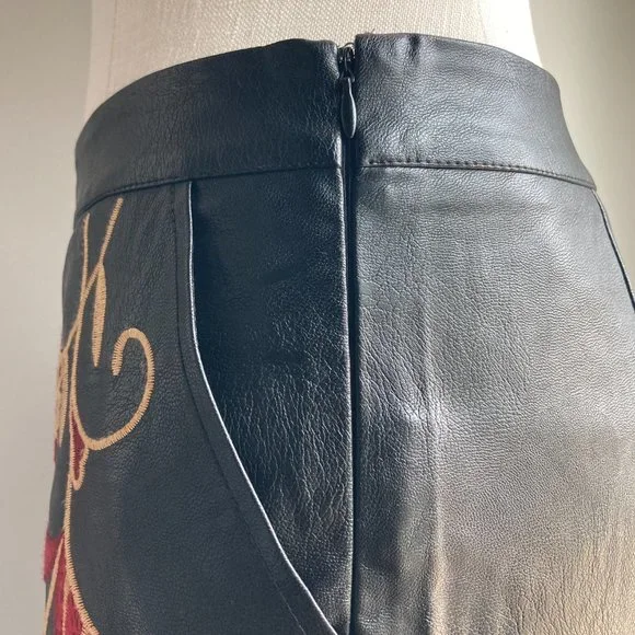 Embroidered Faux Leather Skirt - Picture 6 of 8